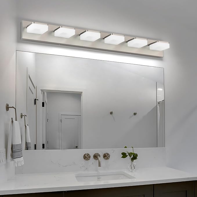 Brushed Nickel Vanity Lights for Bathroom 6-Light Vanity Lighting Fixtures for Mirror 39" Adjustable 5500K Modern LED Vanity Light Over Mirror, Bath Wall Lighting Fixtures