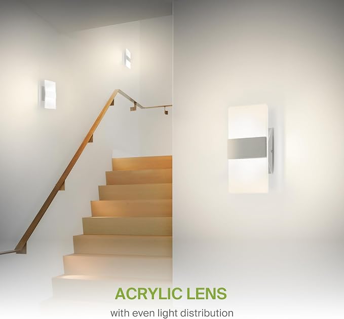ASD 8 Inch Indoor LED Wall Sconce - 10W 2700K-5000K Dimmable Brushed Nickel Wall Sconce Lights for Living Room, Bedroom, Bathroom, Hallway - Modern Wall Sconces Hardwired, ETL Interior Light, Set of 2