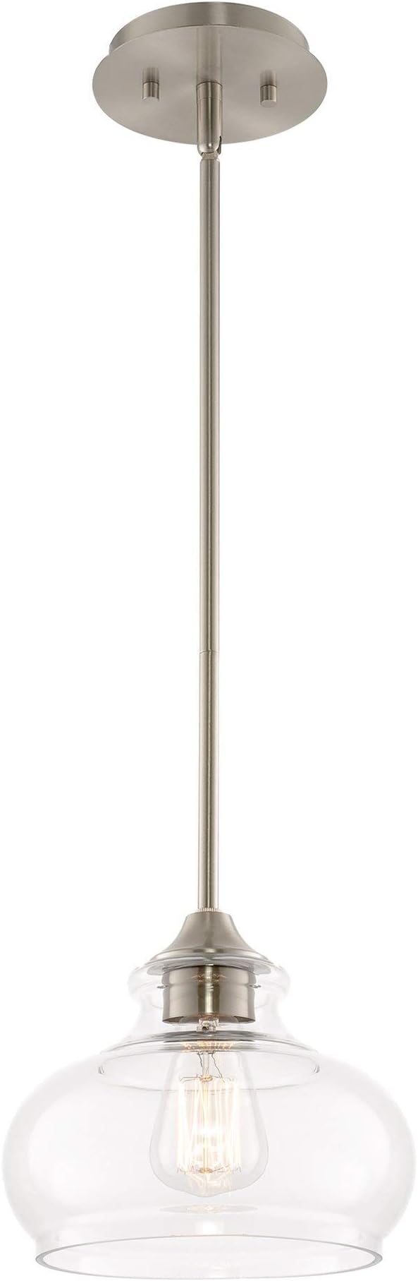 Kira Home Harlow 9" Modern Schoolhouse Pendant Light for Ktichen Island | Clear Glass Shade, Industrial Farmhouse Silver Hanging Fixture, Premium Brushed Nickel Finish