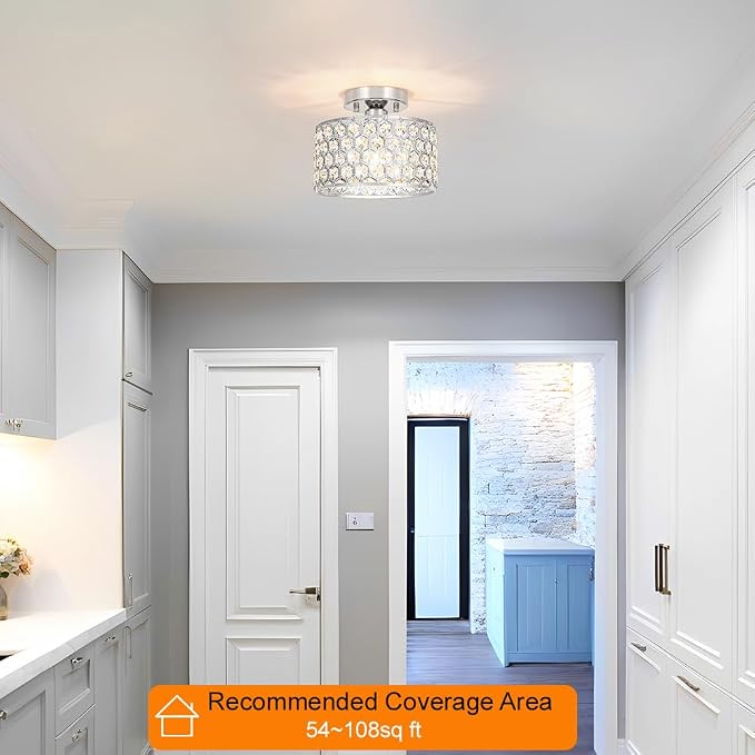 Lxybcce Chrome Crystal Ceiling Light Fixture - Modern Semi Flush Mount Ceiling Chandelier Lighting for Hallway, Kitchen & Foyer | Dazzling Prism Chandelier with Easy Installation,1 Light, 9 in