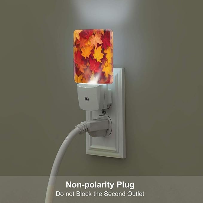 Autumn Leaves Fall LED Plug-in Night Light 2-Pack, Auto Sensor Nightlights Set of 2 for Bedroom Bathroom