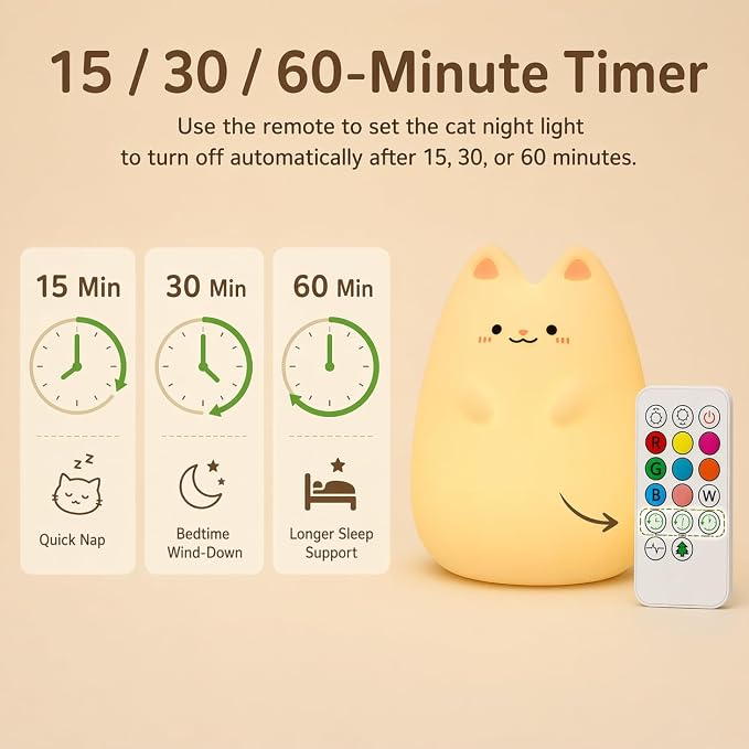 ShaArkMango Cat Night Light for Kids, Baby Nursery Night Lamp with Remote | Color-changing, Stepless Dimming, 1 Hour Timer for Toddler Dedroom, Rechargeable Nursery Nightlight for Breastfeeding