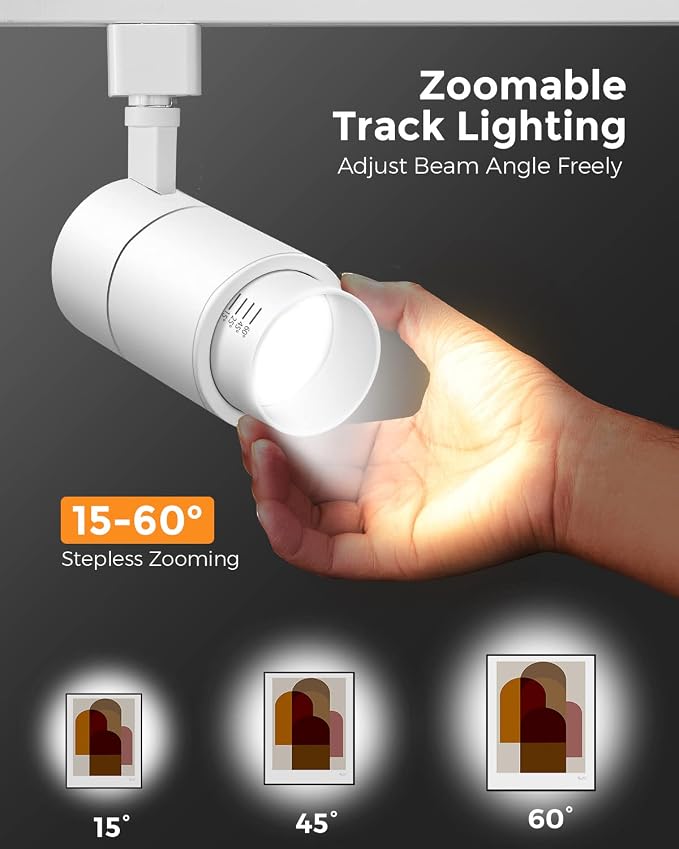 VANoopee 3-Color Zoomable 30W LED Track Lighting Heads H Type Track Light Heads Dimmable Bright Ceiling Spotlight Fixtures for Shop, 3000K 4000K 5000K Adjustable, CRI90+ 15°-60° 3000lm White 4 Pack