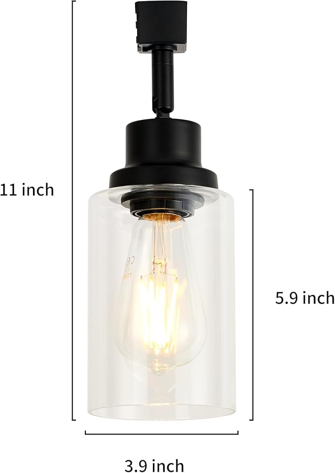 4 Pack H Track Lighting Heads E26 Track Light Heads Modern Pendant Track Lighting Fixtures Ceiling with Clear Glass Shades for Kitchen, H Track Lighting Rail System Compatible (No Bulbs)
