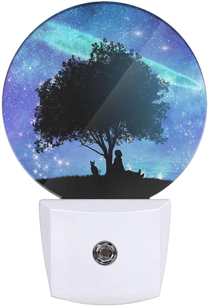 Galaxy Night Light Big Tree Under Starry Sky Stars Plug-in Night Lights with Dusk-to-Dawn Sensor for Bedroom, Bathroom and Living Room 0.5W Sleep Friendly for Women/Girls/Boys