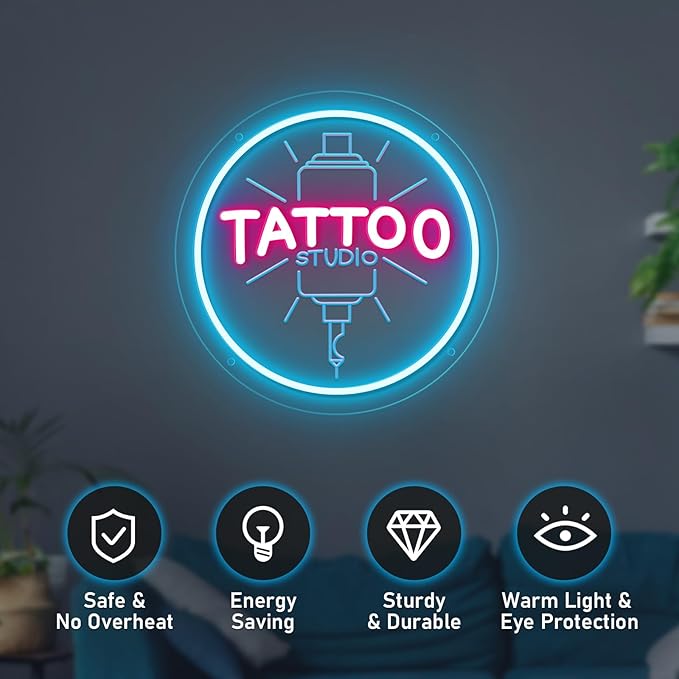 TATTOO Studio Neon Sign LED Tattoo Wall Decor USB Powered Adjustable Brightness Dimmable Neon Light for Business Stores Birthday Christmas Gifts