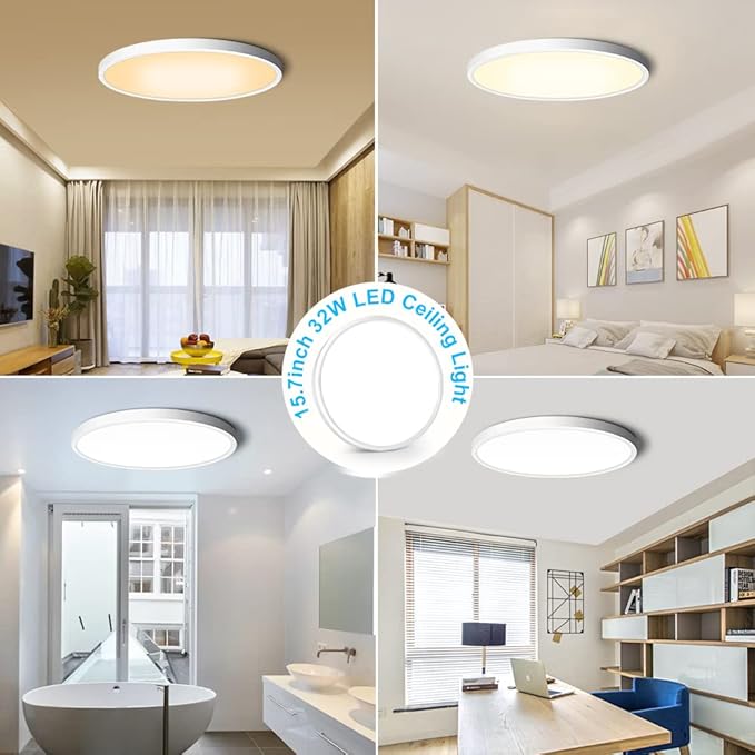 inShareplus 15.7inch LED Ceiling Light, 32W [320W Equiv] Nature White 2800K Flush Mount Ceiling Lights Fixture, 3800LM White Ceiling Lamp for Bedroom, Living Room, Kitchen, Office, Hallway