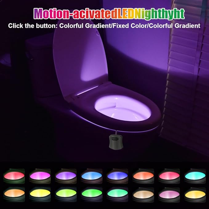 Toilet Lights Motion Detection Sensor, 2 Pack Smart Night Light for Bathroom, 16 Color Changing Inside Toilet Bowl Night Light, Cool Stuff Bathroom Accessories Decor for Boys Girls Men Women