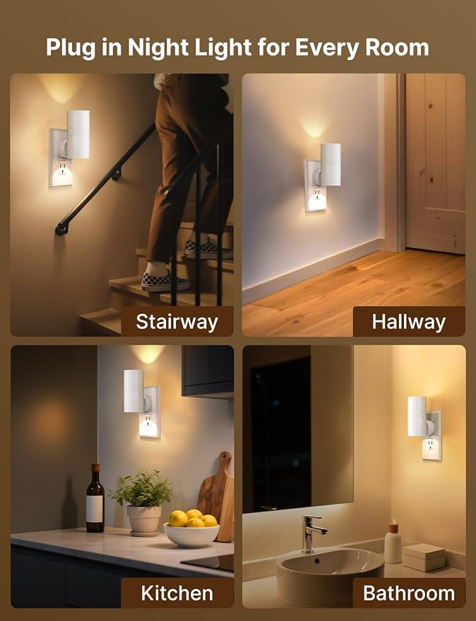Night Light Plug into Wall, 2 Pack Dimmable LED Nightlight with Dusk to Dawn Sensor, Soft White Glow, for Hallway, Bathroom, Bedroom, White