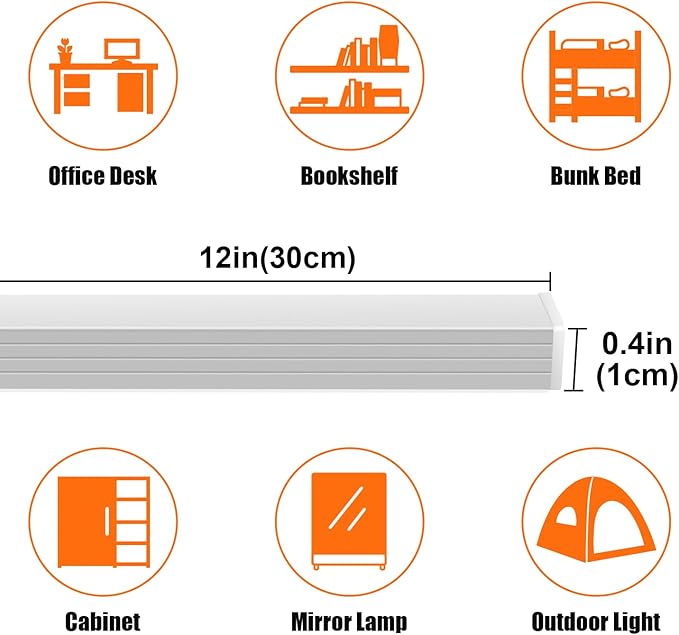 Under Cabinet Lights, 12 Inch Plug in Under Cabinet Lighting, LED Closet Lights, 6000K Cool White Light, Ultra Thin Dimmable Light Bar, Suitable for Kitchen Desk Closet Workbench