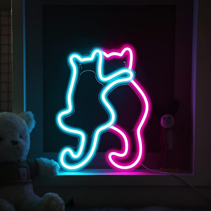 Kathfly Cat Neon Signs LED Neon Light Sign Lights Decor Animal USB Operated Decorative for Wall Art Decor Party Wedding Birthday Kids Girls Room Party Bar Background Decoration(Cute Cat)