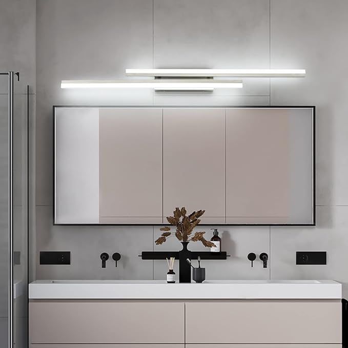 PRESDE 48" LED Bathroom Vanity Light, Modern Brushed Nickel Wall Bar Fixture Over Mirror Dimmable