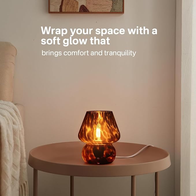 Mushroom Lamp Small Lamp Table Lamp for Bedroom, Desk Bedside Lamps for Living Room,Mushroom Decor Cute Mini Modern Mid Century Lamps for Night Stands,Aesthetic Home Decor (Flame Black)