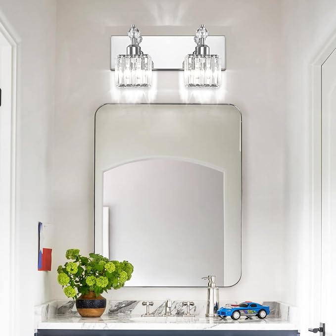 PRESDE Crystal 2 Light Bathroom Vanity Lights Chrom Bathroom Lights Fixtures Over Mirror Modern Bedroom Hallway