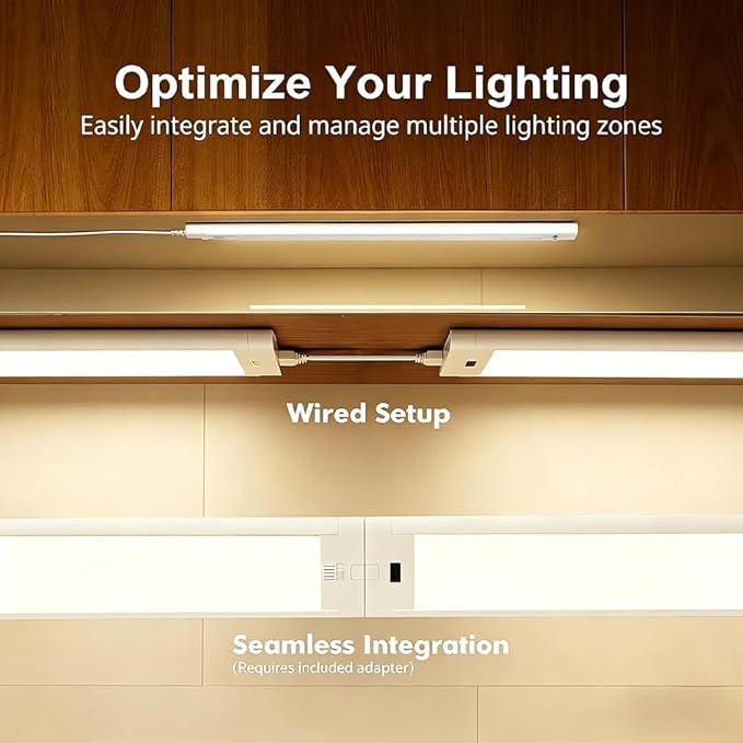 12 Inch Under Cabinet Lights 2 Packs High Brightness Easy Install Plug in, Hand Wave Activated LED Under Counter Lights for Kitchen bookshelf 5CCT&Stepless Dimmable Closet motion Light（12*2）