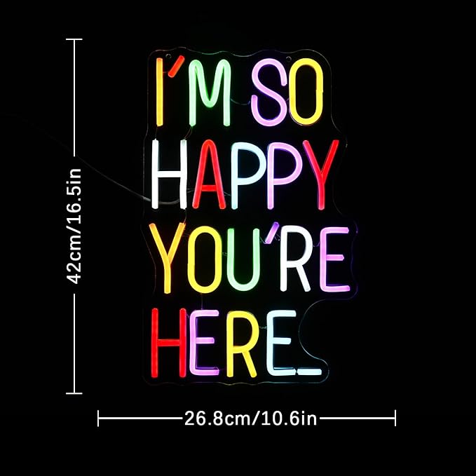 I'm So Happy You're Here Neon Sign Letter Neon Lights up Signs Dimmable Positive Affirmation LED Light for Kids Room Welcome Signs for Classroom Home Business Wall Art Decor (16.5''*10.6'')
