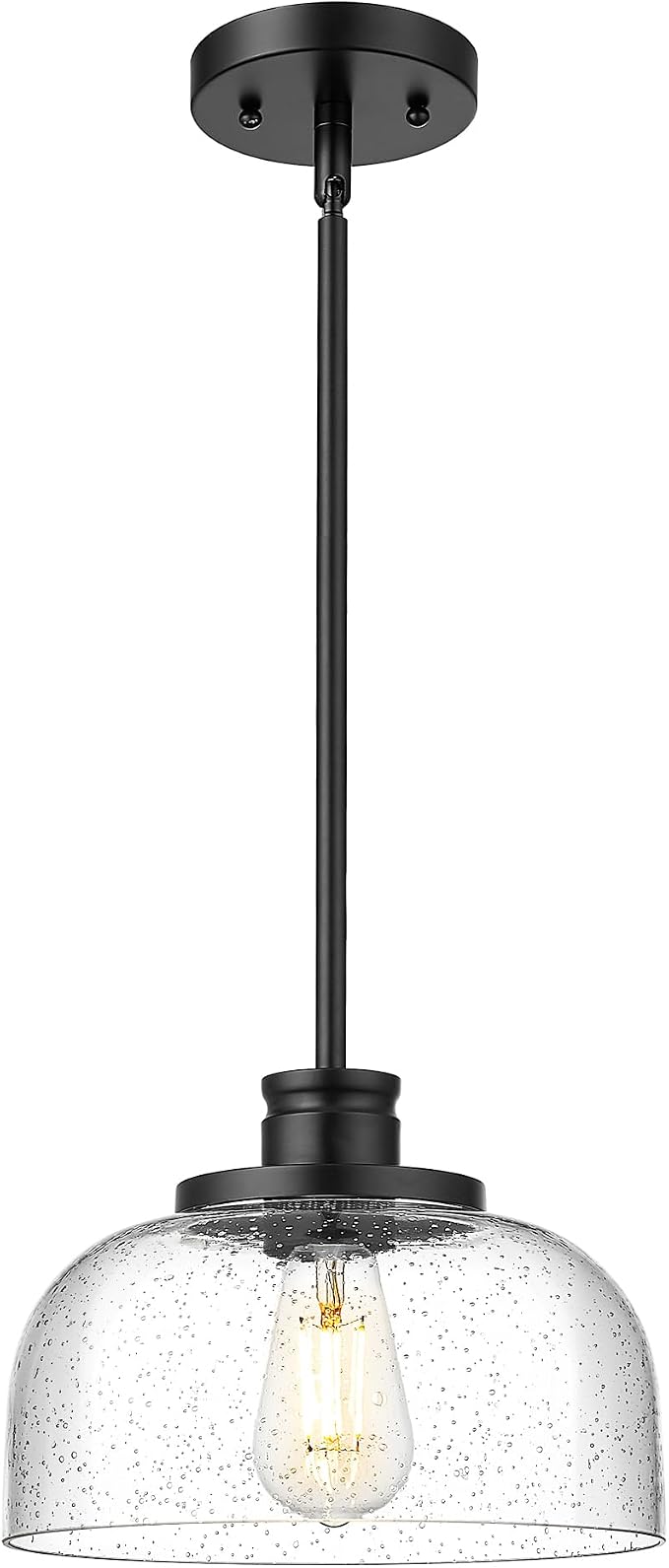 Emak Modern Black Pendant Light, 10 Inch Large Pendant Lights Kitchen Island with Seeded Glass Shade, Farmhouse Kitchen Island Lighting for Dining Room, Bathroom, Bar, PL131-BK-SG