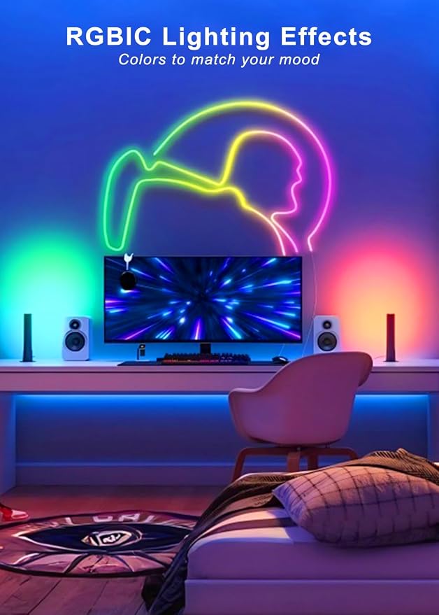 9.8FT RGB+IC LED Neon Rope Light Strip with Remote | Multiple Modes,5v USB Powered,Music Sync,For Living Room,Bedroom, Party & Holiday Decoration