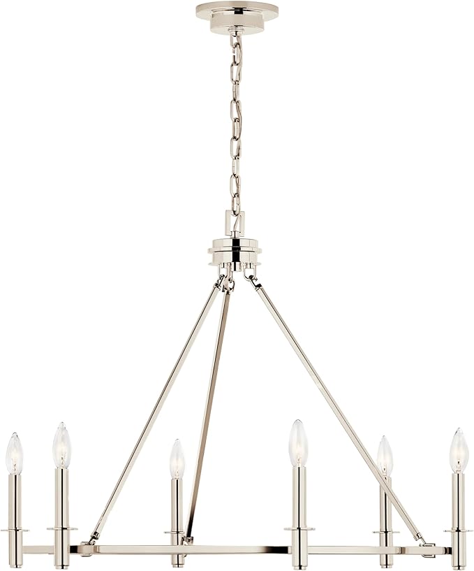 KICHLER Carrick 6-Light Chandelier, Updated Traditional Light in Polished Nickel, Sloped Ceiling Compatible, for Dining Room, Office or Bedroom (23.7" x 32.25"), 52705PN