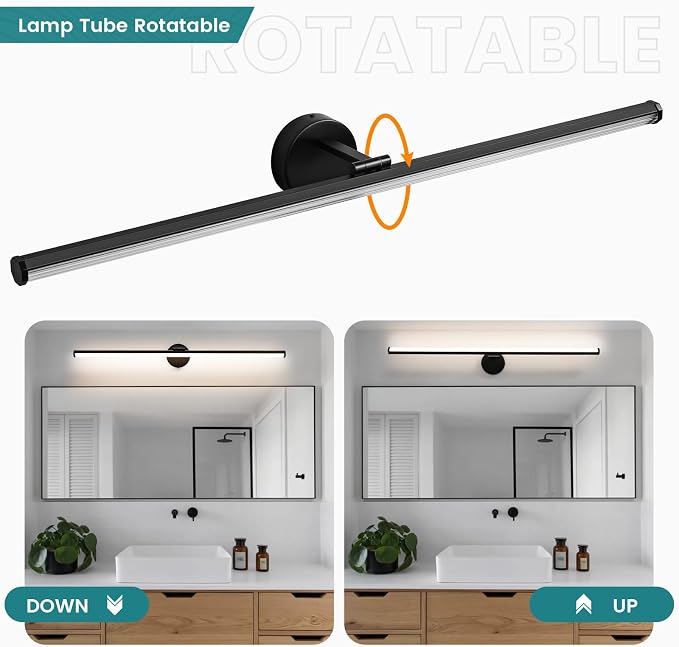 KAISITE Black Vanity Light 39 Inch Modern Bathroom Light Fixture Over Mirror 24W Dimmable 5CCT LED Vanity Light for Bathroom Restroom Farmhouse Rotatable Bath Vanity Light Bar