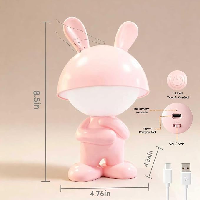 Night Lights for Kids,Rechargeable TableLight,Touch Bedside Lamps,Cordless Dimmable Warm White Light,Baby Nursery,Breastfeeding,Sleep Aid,Cute Bunny Pink Gifts for Newborn Toddler Boy Girl