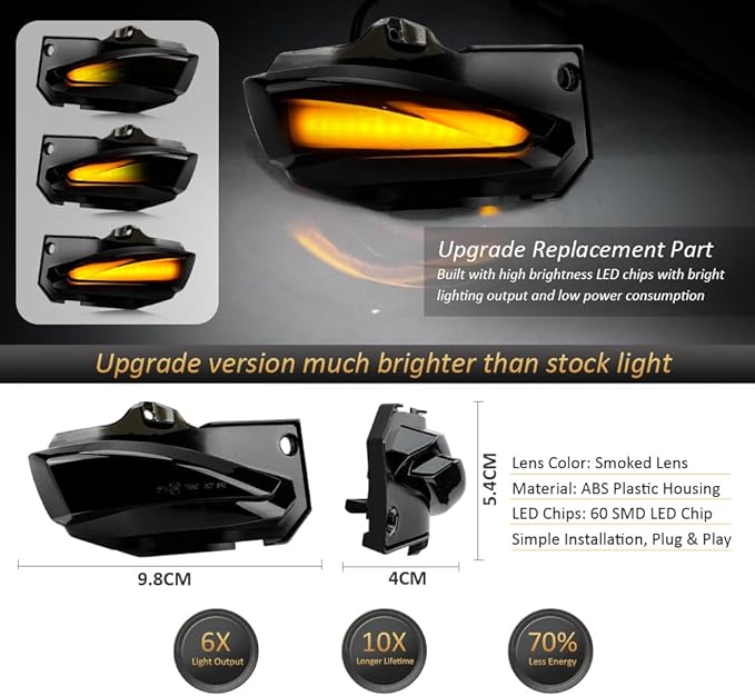 D-Lumina Sequential LED Side Mirror Turn Signal Lights Smoked Lens for Toyo-ta Corolla 2019-2024, Dynamic Indicator Mirror Marker Blinker Light Lamp, Pack of 2