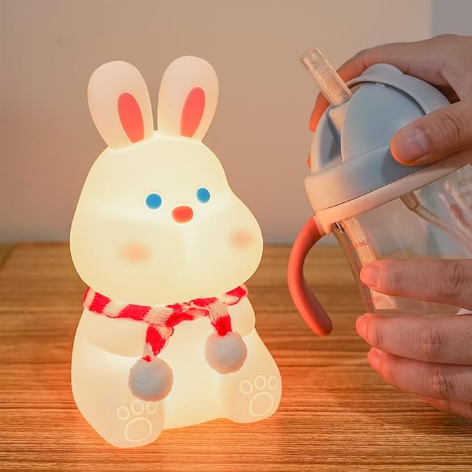 Night Light for Kids, Cute Squishy Bunny Silicone Lamp, Kawaii Animals Bedside Light Up for Woman and Girls, LED Decor Rabbit Nightlight for Toddler Bedroom and Kid Room,Holiday Gifts.