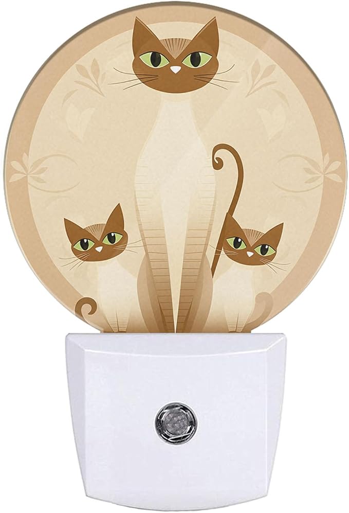 Cat's Family Night Light Cartoon Cat with Kittens Cute Animal Golden LED Dusk to Dawn Plug-in Nightlight Auto Sensor for Bedroom Bathroom Hallway Living Room
