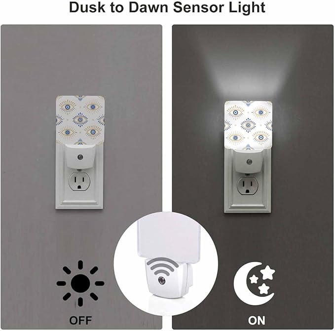 LED Night Light,Evil Eye Pattern LED Night Light Plug into Wall with Dusk to Dawn Light Sensor White Energy Efficient Nightlight for Bedroom Bathroom Hallway Living Room Kitchen