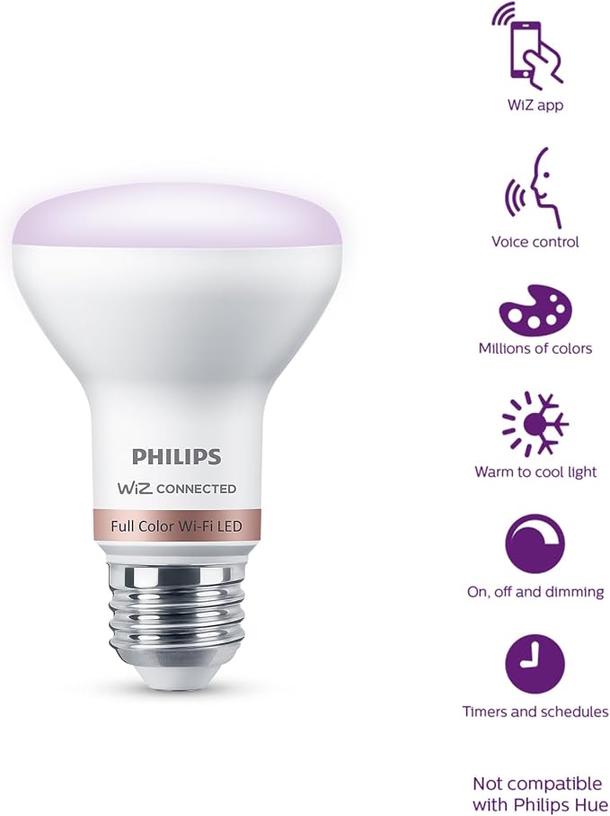 PHILIPS Smart Wi-Fi Connected LED 45-Watt R20 Light Bulb 4-Pack, Frosted Color, Dimmable, E26 Medium Base