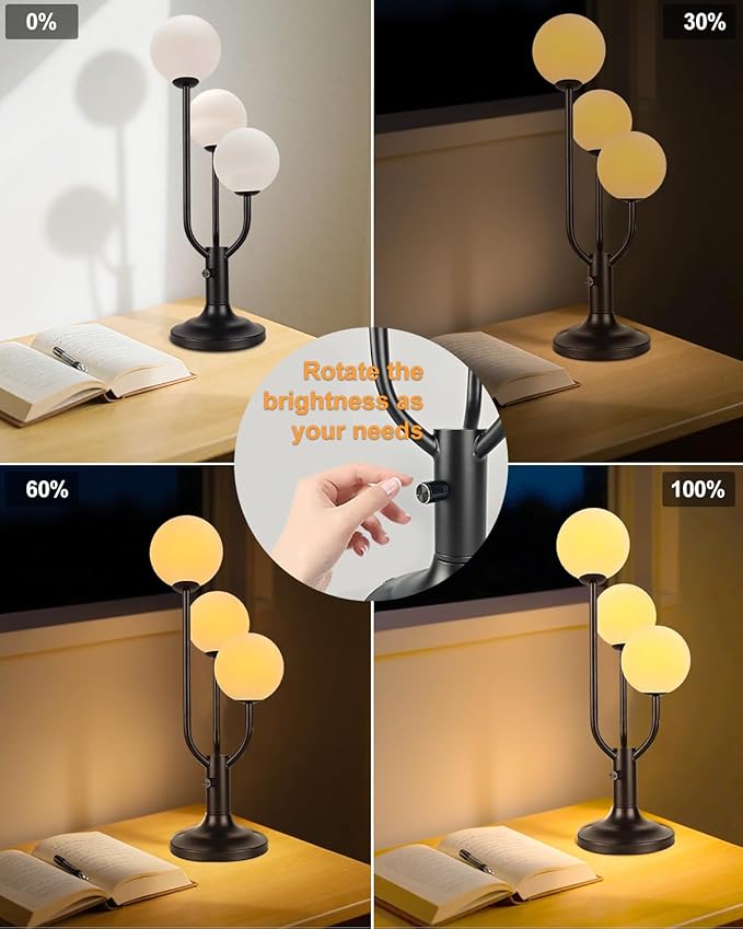 Globe Black Table Lamp for Bedroom Gift Dimmable G9 Bulbs Included | Modern Round Ball Lamp Nightstand Desk Lamp Ambient Warmwhite Bedside Lamps for Living Room Dining Party Home Office Decor