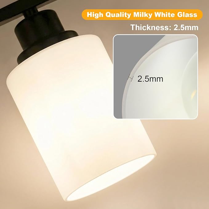 5-Light Bathroom Light Fixtures, Modern Black Vanity Light Over Mirror, Wall Sconces with Milky White Glass Shades for Living Room Bedroom Hallway E26 Base