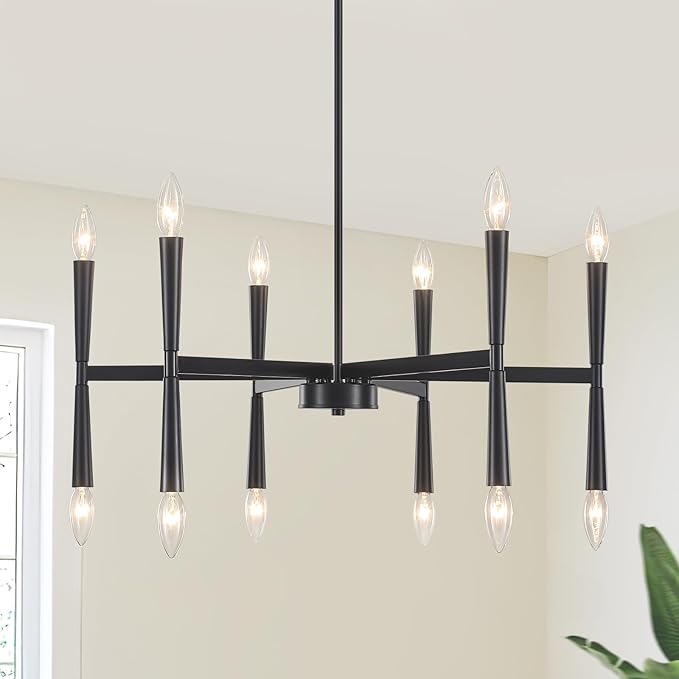 27.56 inch Large Black Modern Farmhouse Chandelier, Foyer Entryway Chandelier Light Fixture, Kitchen Pendant Lights Metal Industrial for Bedroom Dining Room Over Table Living Room Laundry Room