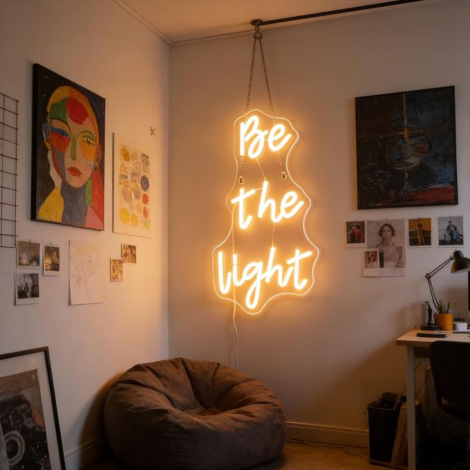 "Be The Light" Neon Sign, Positive Quotes Decorative Neon Lights for Home Room Wall Decor, Office Wall Decor Neon Light Sign, Christmas Birthday Gift,Thanksgiving Gift(warm white)