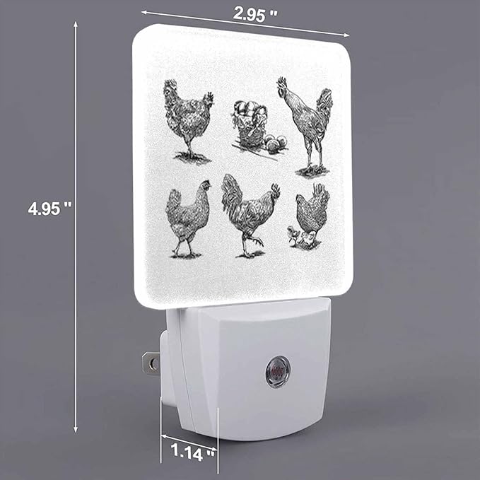 LED Night Light,Rooster Hen Chicken Walking LED Night Light Plug into Wall with Dusk to Dawn Light Sensor White Energy Efficient Nightlight for Bedroom Bathroom Hallway Living Room Kitchen