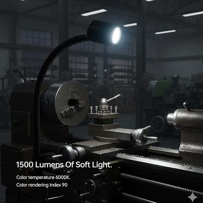 LED Clamp Work Light, 1500lumens 20in Flexible Gooseneck Work Lamp with C-Clamp for Lathe Machines, Workbenches. 15W，Yuan 915
