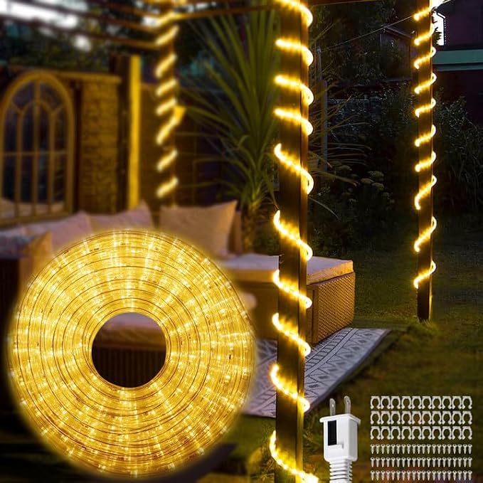 50FT Waterproof LED Rope Lights, 450 LED Warm White Connectable & Flexible for Indoor/Outdoor Use - Deck, Patio, Garden, Bedroom, Party & Christmas Decoration