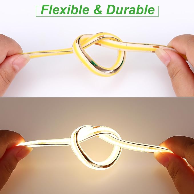 JOYLIT 12V COB White LED Strip Lights Waterproof 20FT/6M 320LEDs/M Uniform Flexible 6000K Cool White Tape Light for Cabinets, Shelves, Counters, Closets, RV Decoration (LED Strip Only)