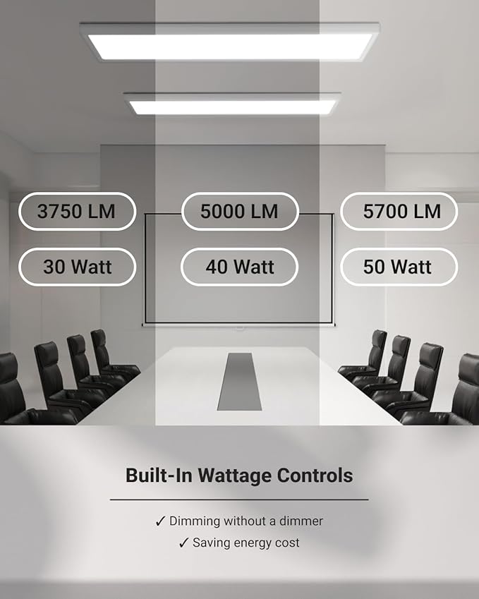 Sunco 1x4 LED Flat Panel Light, Dual Selectable CCT 3500K/4000K/5000K & Selectable Wattage 30W/40W/50W, 5700LM, 0-10V Dimming, Surface Mount, Matte White Drop Ceiling Fixture - UL, DLC