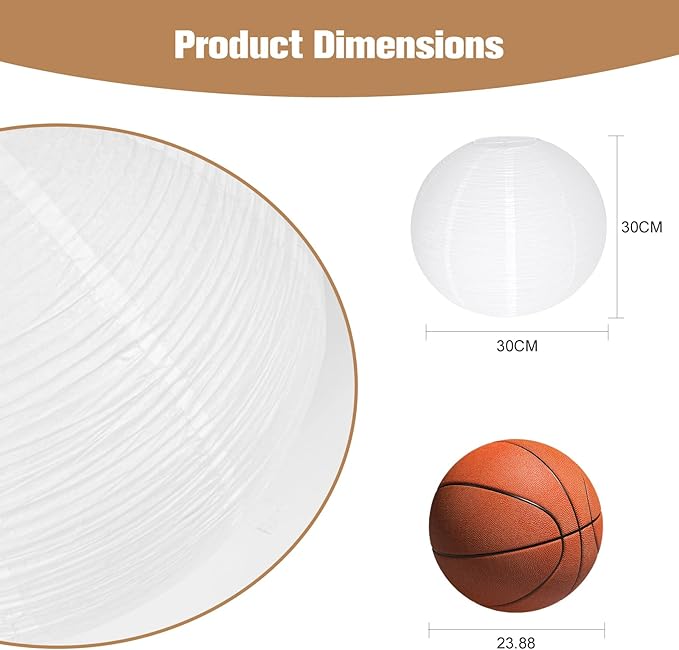 White Paper Lamp Shades set of 2, 12''x12'' Small Chinses Paper Lantern Pendant Light Shades,Round Lanpshades Home Decor Ceiling Lampshade, Foldable Lampshade