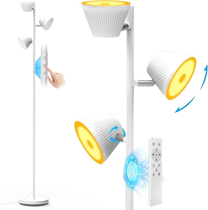 42W Tree Floor Lamp, Super Bright LED Standing Lamp with Remote, Modern Dimmable Floor Lamps,Individual Control, Rotable Head LED Lamp for Living Room Bedroom Office,White