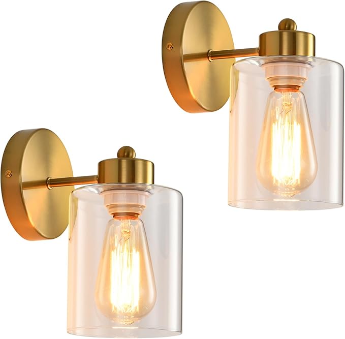 Metal Sconces Wall Lighting with Clear Glass Shade, Bathroom Vanity Light Matte Black Wall Sconce, Modern Wall Light Fixtures