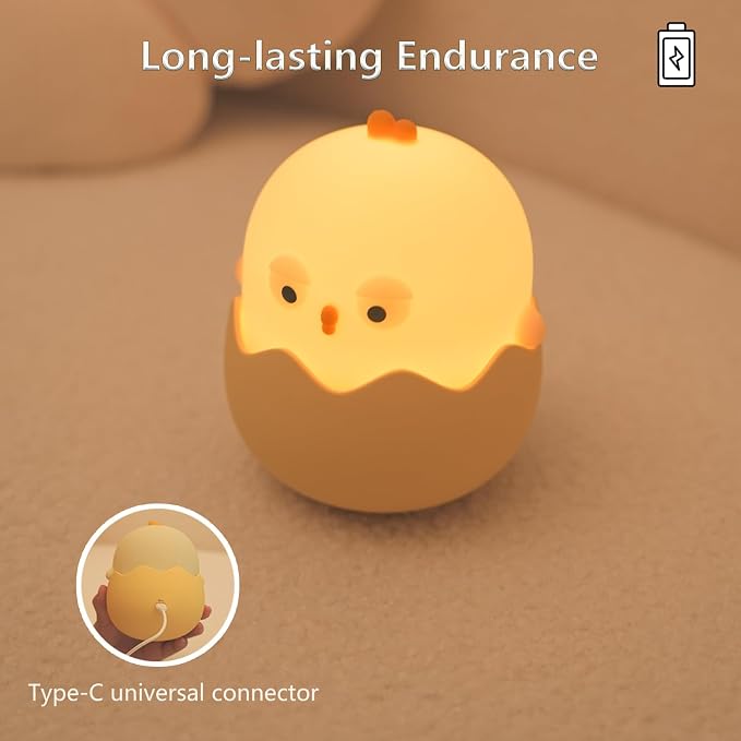 Cute Eggshell Chick Night Light, 7 Colors Dimmable Chick Nightlight, LED Bedside Lamp, Touch-Sensitive for Bedroom, Living Room(Eggshell Chick)