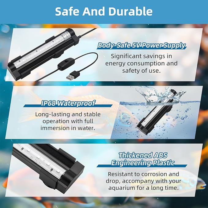 Submersible Aquarium Light 18Inch Fish Tank Light Bubbler Wall with Air Bubble Hole IP68 Waterproof Color Changing Led Light for Freshwater and Saltwater Aquariums Fish Tanks