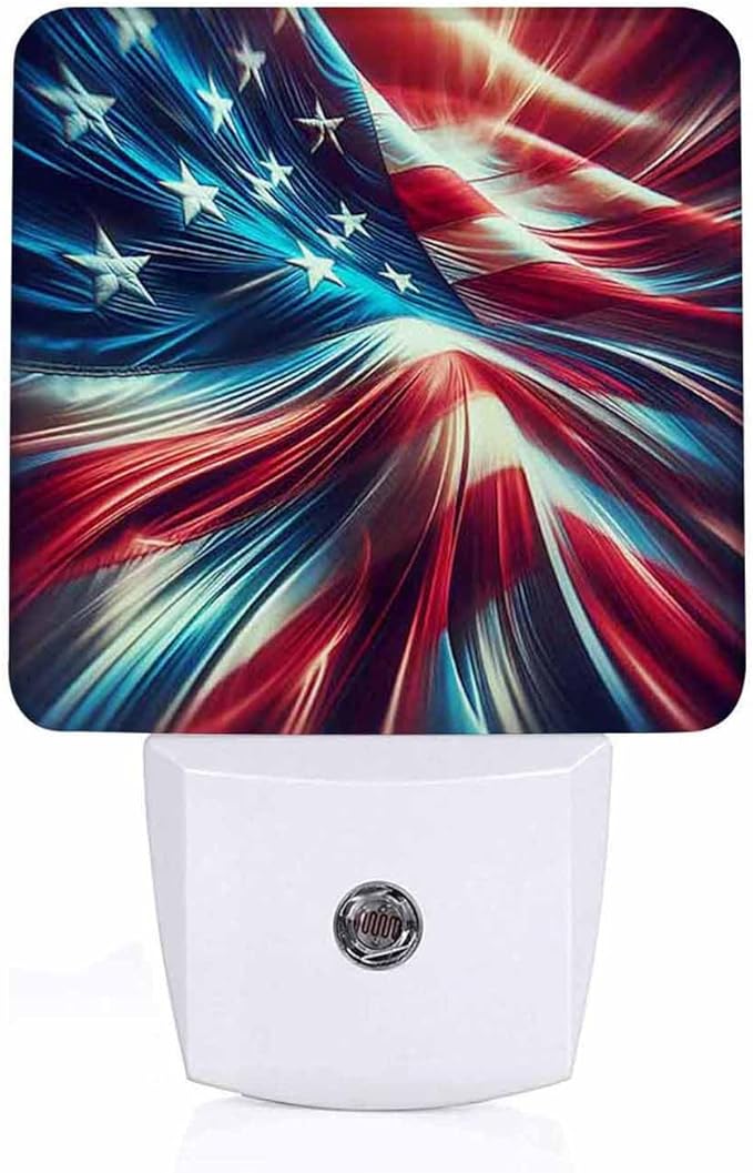LED Night Light Lamp with Smart Sensor Dusk to Dawn Sensor,Swirling Motion Blurred Effect American Flag Patriotic Symbol Night Light Daylight White,0.5W Plug-into Wall for Adults,Bedroom