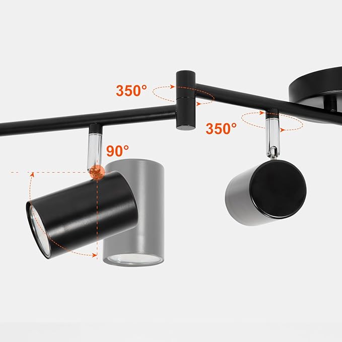 6-Light Track Lighting Fixtures Ceiling, GU10 Black Led Ceiling Spotlight, Modern Track Light Kit for Kitchen Hallway Bedroom Living Room