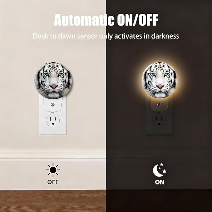 Plug-in Tiger Night Light Wildlife Portrait Night Lights Plug into Wall with Auto on/Off Sensor, 0.5W LED Nightlight for Bedroom Bathroom Kitchen Hallway