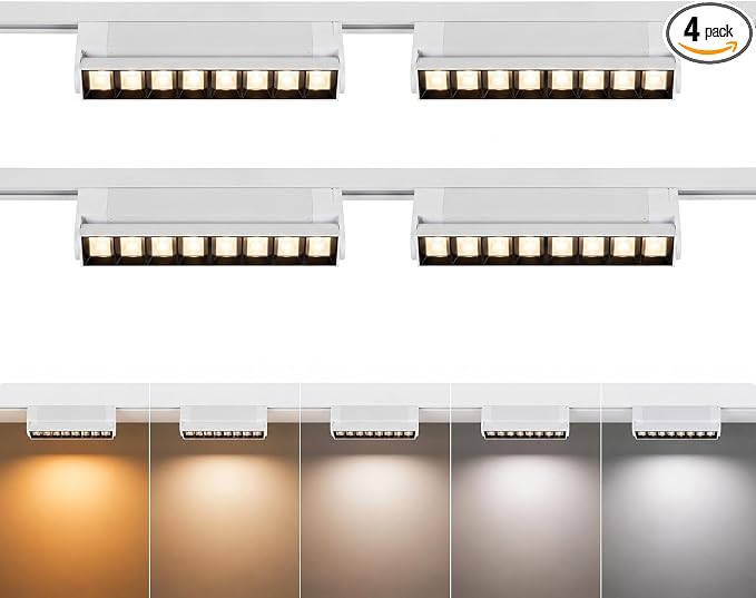 5 Color Linear H Track Lighting Heads Dimmable, White 20W 4 Pack | LED Track Lighting Fixtures Ceiling Grille Light, H Type Track Heads Compatible with H Track Lighting Rails