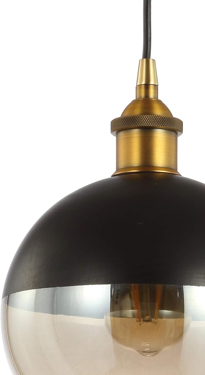 JONATHAN Y Nixon 1-Light 7.5" Globe Pendant, Brass Gold/Black | Mid-Century Modern, Adjustable, Champagne Smoked Glass Shade, LED Bulbs Included, Metal/Glass Kitchen Island Ceiling Fixture