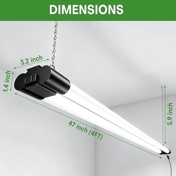 T5 LED Shop Light, 4FT 4500LM Garage Lighting, 45W (150W Equivalent), 6500K Linkable Integrated Light Fixture with ON/OFF Switch, Hanging or Ceiling Mount Bright White Light for Workshop (4 Pack)